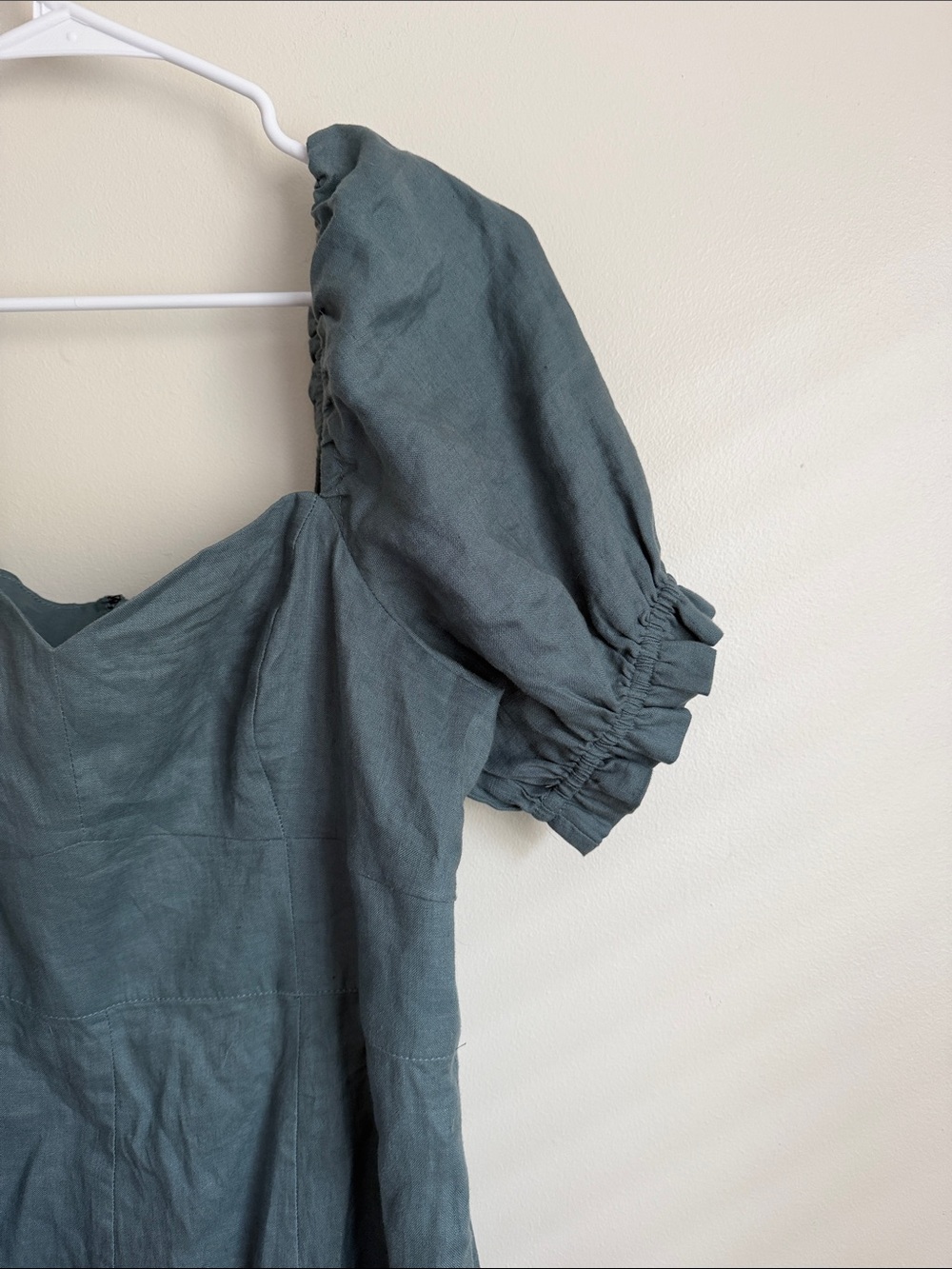 Boden Slate Blue Green Puff-Sleeve Linen Maxi Dress NWT size 8 - Picture 5 of 12